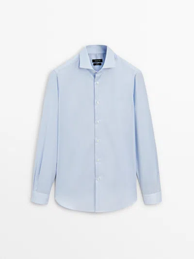 Massimo Dutti Camisa Microraya Slim Fit In Blue