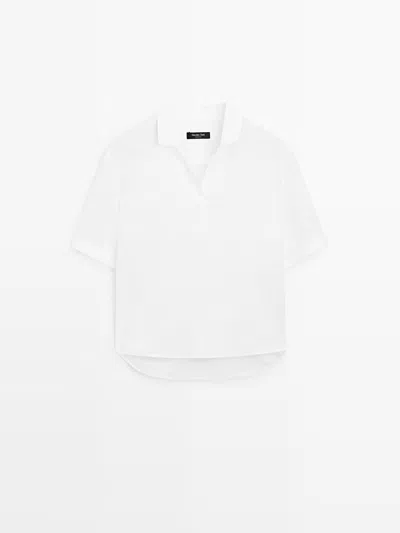 Massimo Dutti Camisa Polo Manga Corta Lino In White