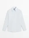 Massimo Dutti Camisa Popelín Con Algodón In Blue