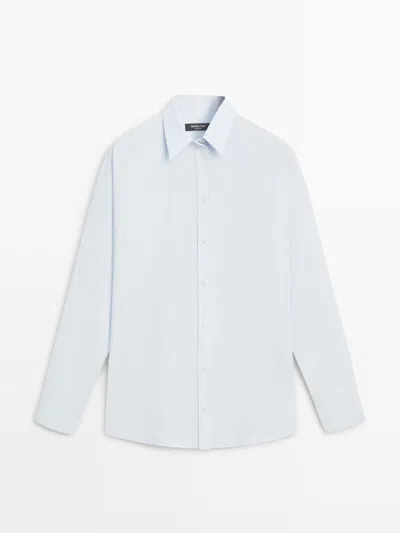 Massimo Dutti Camisa Popelín Con Algodón In Blue