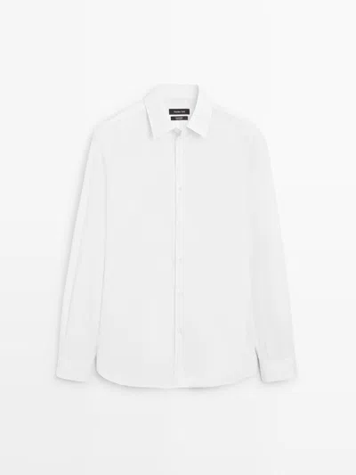 Massimo Dutti Camisa Popelina Slim Fit 100% Algodón In White
