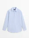 Massimo Dutti Camisa Rayas 100% Algodón In Blue