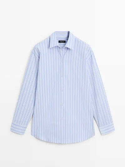 Massimo Dutti Camisa Rayas 100% Algodón In Blue