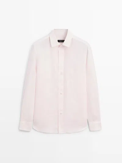 Massimo Dutti Camisa Regular Fit 100% Lino In Pink
