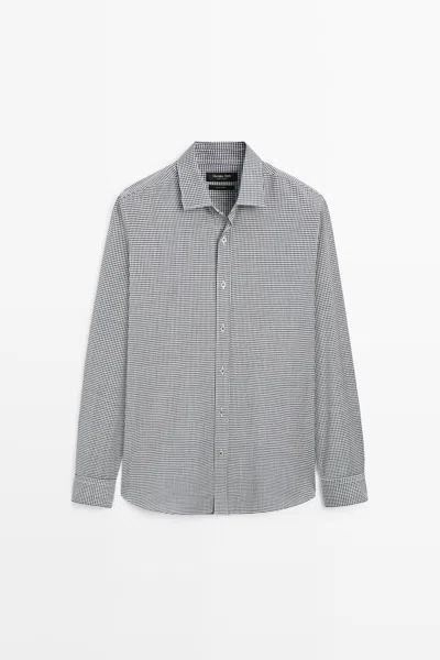 Massimo Dutti Camisa Regular Fit De Xadrez Em 100% Lã In Blue