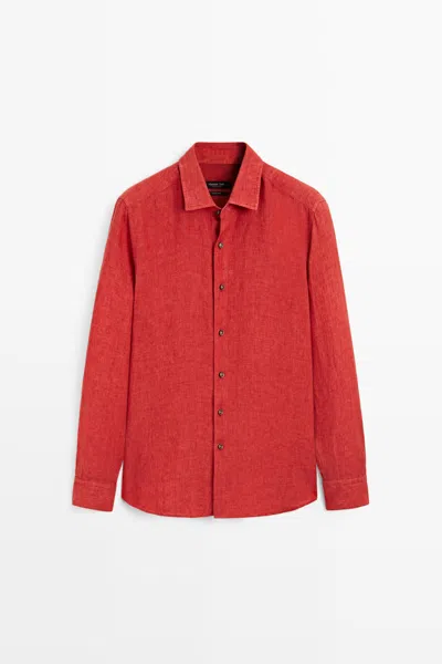 Massimo Dutti Camisa Regular Fit Delave 100% Lino In Red