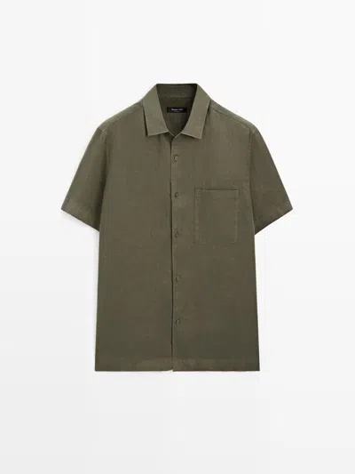Massimo Dutti Camisa Regular Fit Manga Corta In Green