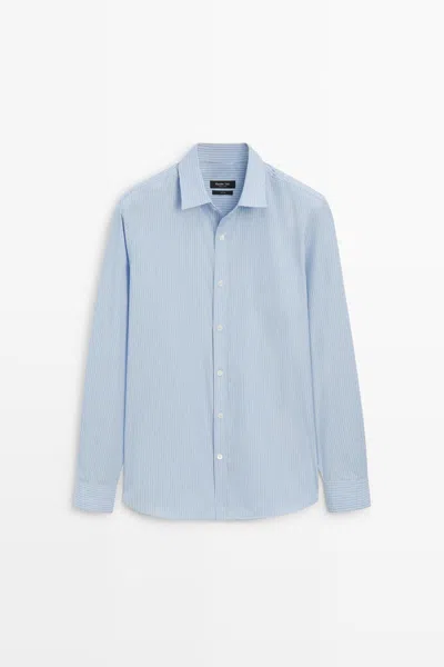 Massimo Dutti Camisa Relaxed Fit Às Riscas 100% Algodão In Blue