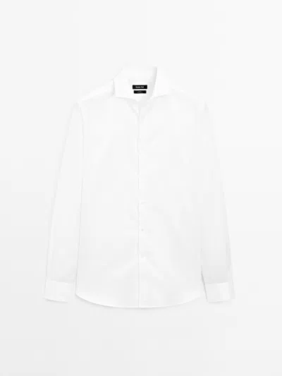 Massimo Dutti Camisa Sarga Slim Fit 100% Algodón In White