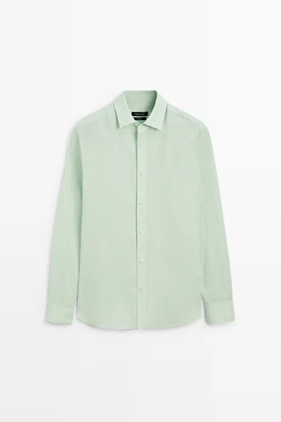 Massimo Dutti Camisa Slim Fit 100% Lino In Musgo