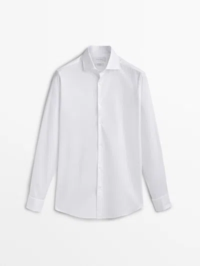 Massimo Dutti Camisa Slim Fit Doble Puño Algodón In White