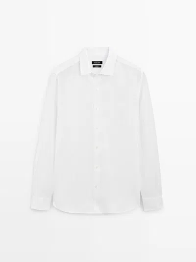 Massimo Dutti Camisa Slim Fit Ligera Lino In White