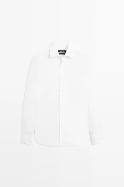 Massimo Dutti Camisa Slim Fit Stretch 100% Algodão In Branco