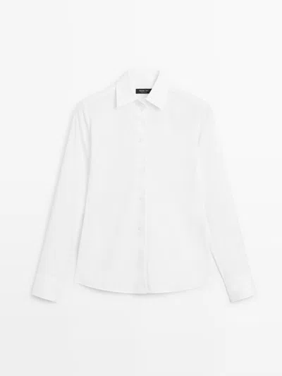 Massimo Dutti Camisa Strech Mezcla Algodón In White