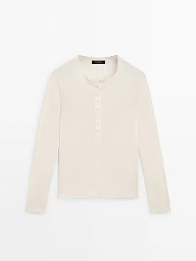 Massimo Dutti Camiseta Con Botonadura De Algodón In Neutral