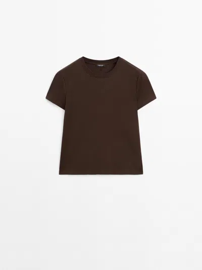 Massimo Dutti Camiseta Costura 100% Algodón In Green