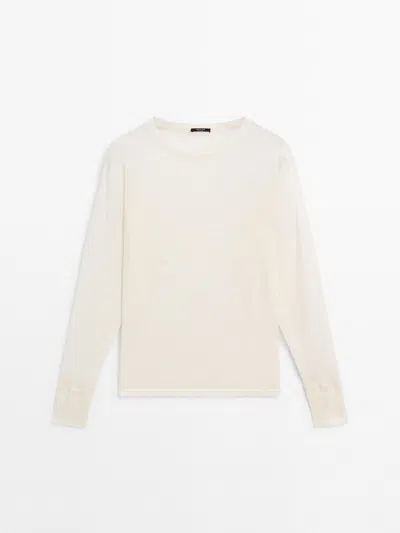 Massimo Dutti Camiseta Ligera Mezcla Lana Lino In Neutral