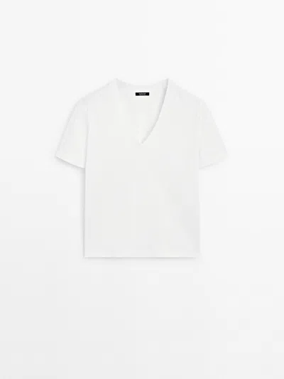 Massimo Dutti Camiseta Manga Corta 100% Algodón In White