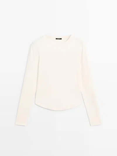 Massimo Dutti Camiseta Manga Larga Bajo Redondeado In Orange