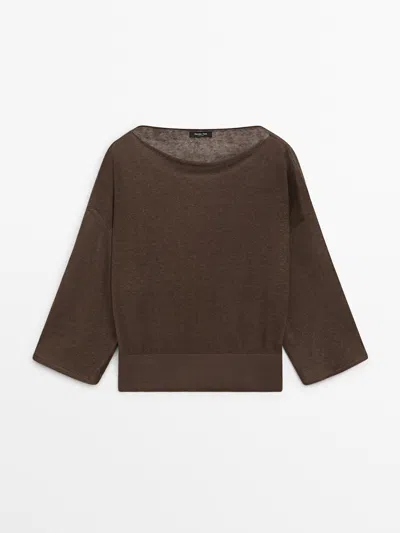 Massimo Dutti Camiseta Punto Cuello Barco Lino In Brown