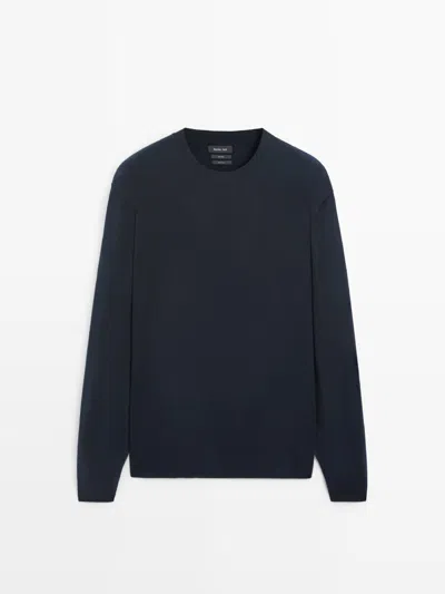Massimo Dutti Camisola De Malha 100% Lã In Blue