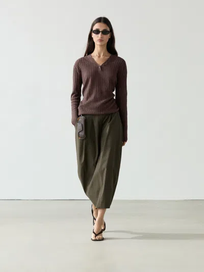 Massimo Dutti Camisola De Malha Com Botões Em Linho In Brown