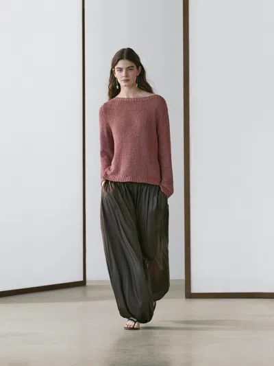 Massimo Dutti Camisola De Malha Com Decote Barco In Brown