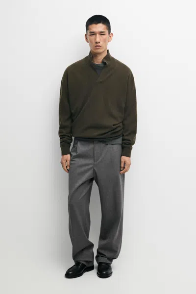 Massimo Dutti Camisola De Malha Com Decote Em Bico 100% Caxemira In Green