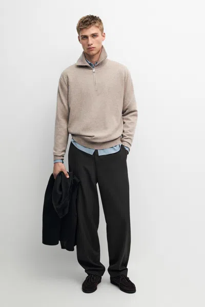 Massimo Dutti Camisola De Malha Com Gola Mock E Fecho De Correr In Neutral