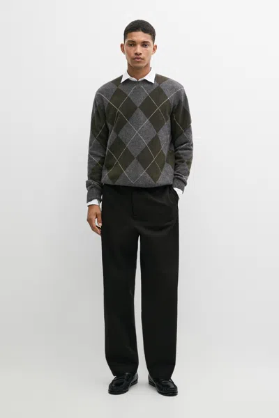 Massimo Dutti Camisola De Malha Com Losangos 100% Caxemira In Gray