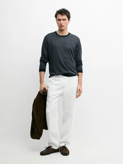 Massimo Dutti Camisola De Malha Com Riscas De Linho In Multi