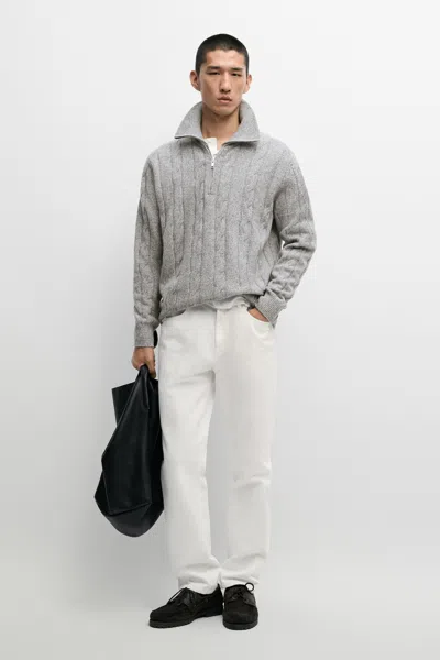 Massimo Dutti Camisola De Malha Entrançada 100% De Lã In Gray