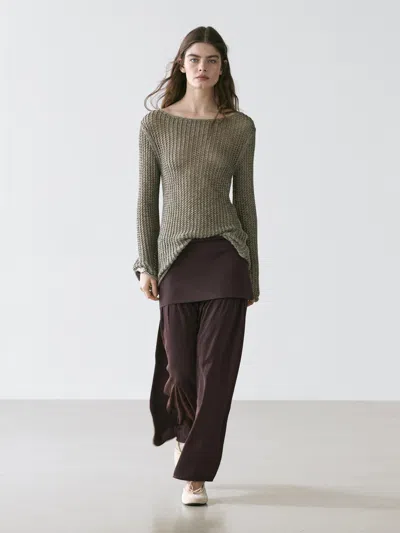 Massimo Dutti Camisola De Malha Rendilhada Em Mistura De Algodão In Neutral