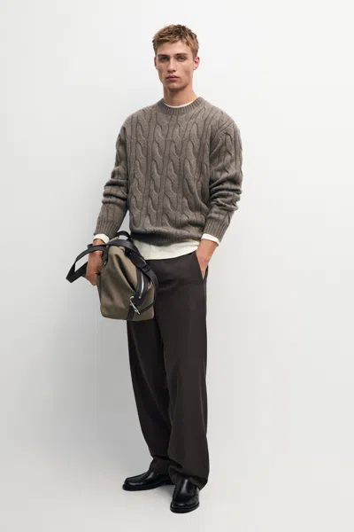 Massimo Dutti Camisola De Malha Tricotada 100% Caxemira In Caqui Escuro