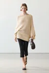 Massimo Dutti Camisola Oversize Com Gola Drapeada De Algodão E Linho In Brown
