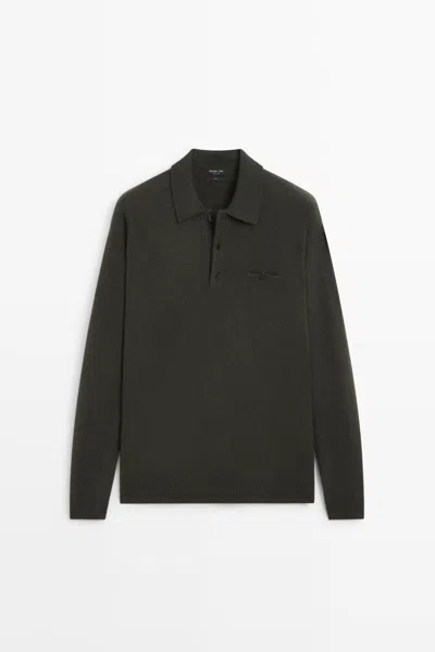 Massimo Dutti Camisola Tipo Polo 100% De Lã In Black