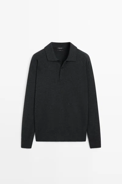 Massimo Dutti Camisola Tipo Polo De Malha 100% Caxemira In Black