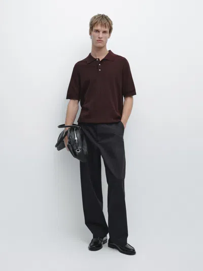 Massimo Dutti Camisola Tipo Polo De Malha De Algodão In Burgundy
