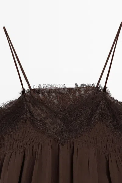 Massimo Dutti Camisole Top With Contrast Lace Detail In Brown