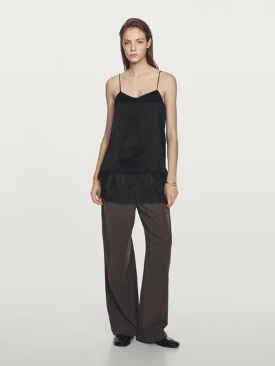 Massimo Dutti Camisole Top With Lace Detail In Black