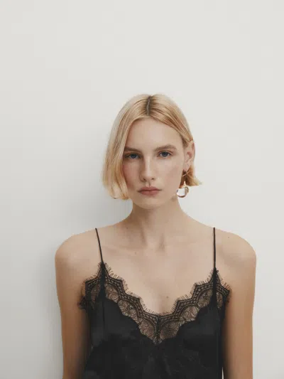 Massimo Dutti Top In Lingerie-optik Mit Spitze In Schwarz