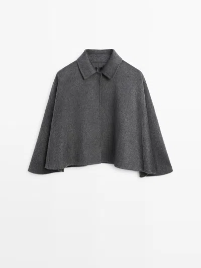 Massimo Dutti Capa Cuello Camisero Mezcla Lana In Gray