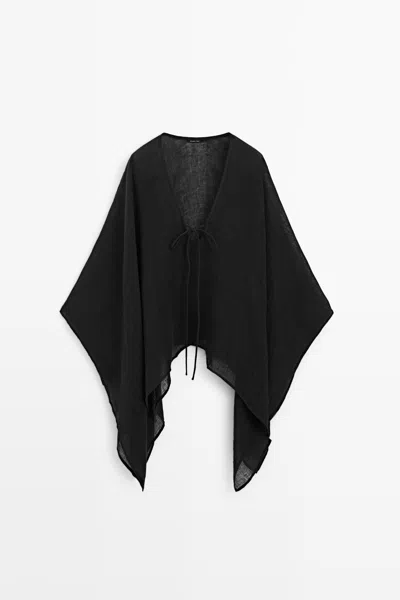 Massimo Dutti Capa Detalle Lazos 100% Lino In Black