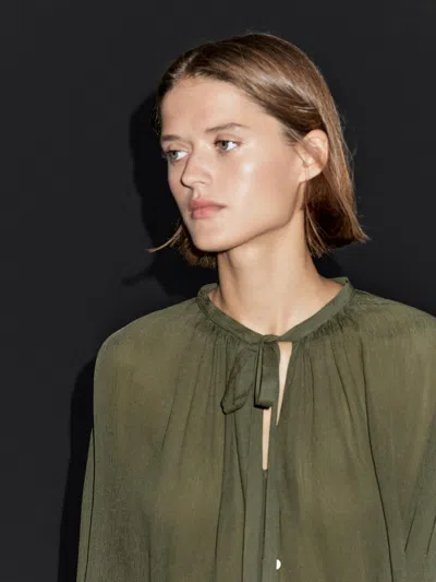 Massimo Dutti Cape Blouse With Ties In Green