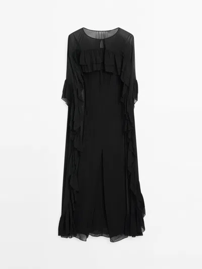 Massimo Dutti Cape Dress With Ruffles In Black