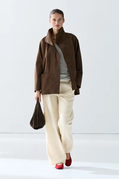 Massimo Dutti Cape Jacket With Collar Detail In Brown