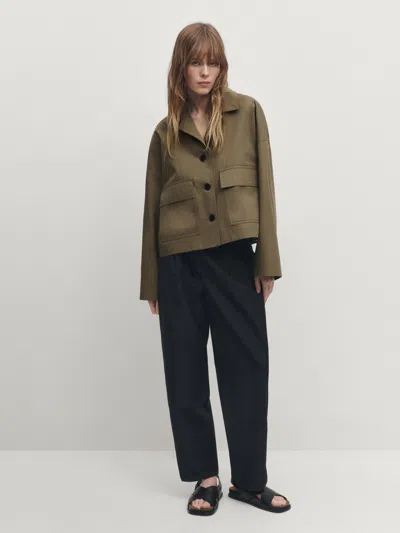 Massimo Dutti Cape-jacke Mit Taschen In Khaki