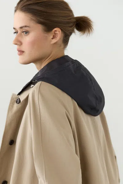 Massimo Dutti Cape Trench Coat With Detachable Hood In Brown