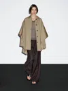 Massimo Dutti Cape Trench Coat With Long Sleeves In Brown
