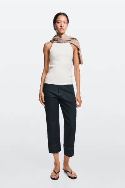 Massimo Dutti Capri Jeans With Turn In Azul Escuro